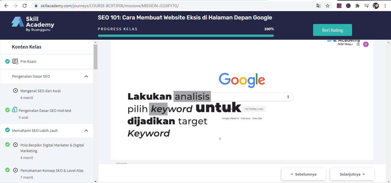 pelatihan seo kartu prakerja