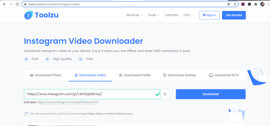 download video ig toolzu