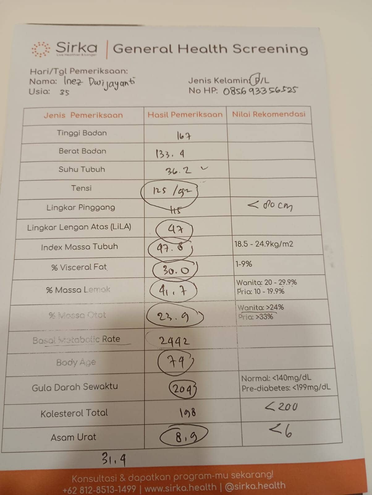 hasil cek darah